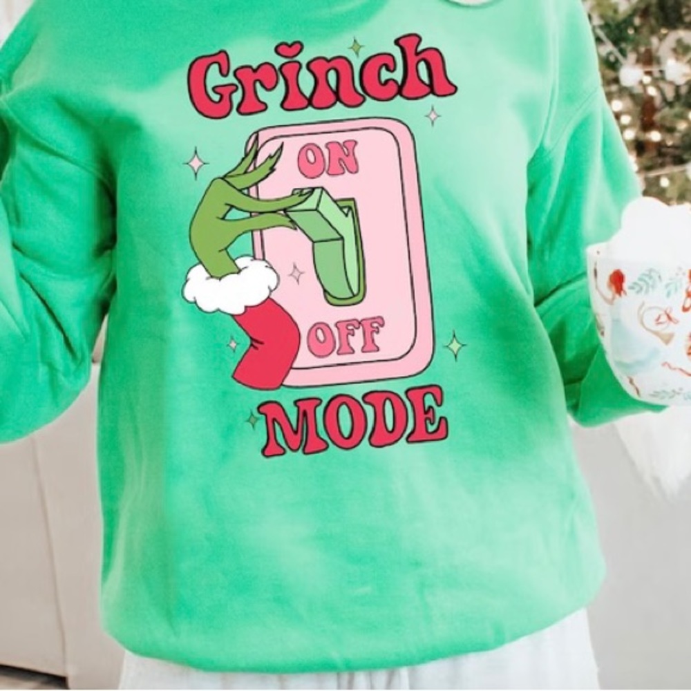 Grinch on and off mode Christmas Crewneck Sweatshirt S M L XL